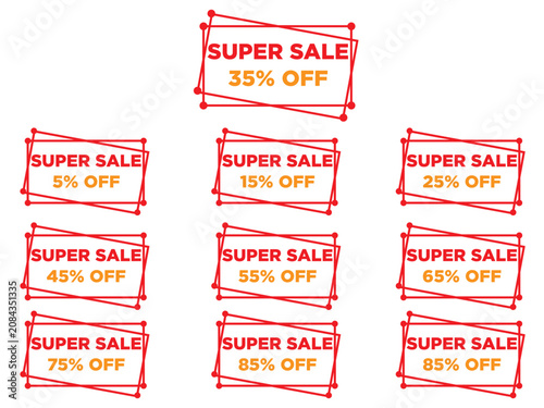 Super sale geometric frame badge collection set with percentage discounts from 5% to 85% off
