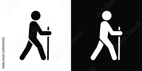 Bild auf Leinwand Hiking and trekking stick man icon set
