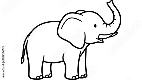 Photography Cute cartoon elephant line art drawing, isolated on transparent background for c