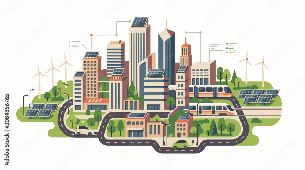 Obraz premium Green urban cityscape with renewable energy sources