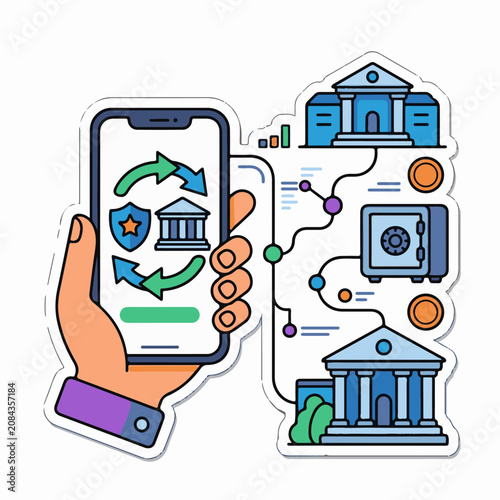 Hand holding phone showing secure bank transactions