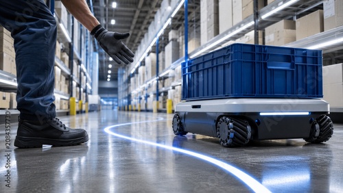 Autonomous Warehouse Robot Pausing Near Human Worker for Logistics Automation