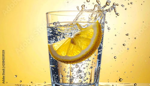 Lemon slice splashing in water