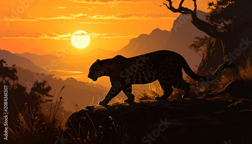 Leopard silhouette sunset