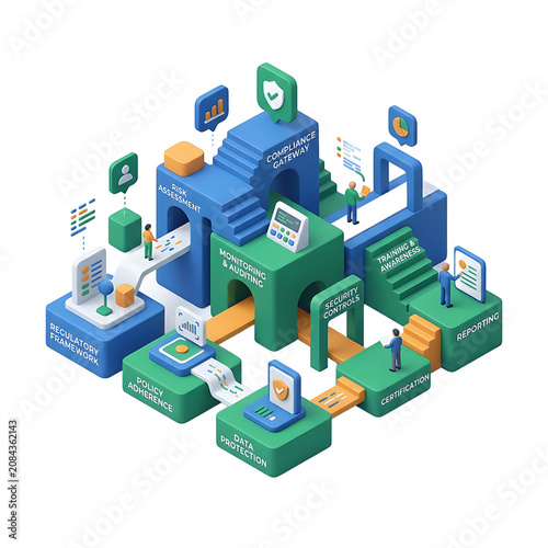 Isometric illustration of banking office.