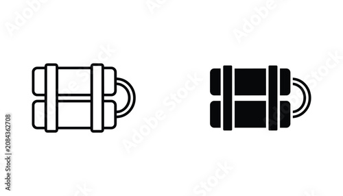 Fotografie Dynamite sticks vector icon isolated on white Black and white outline line art a