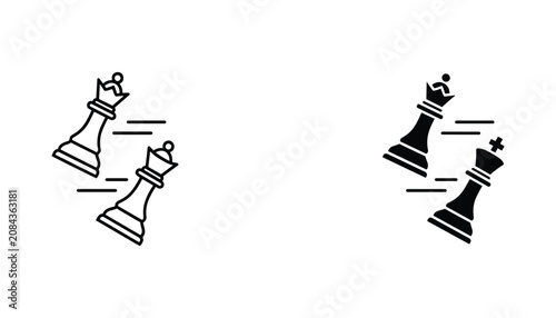 Foto Chess pieces vector icon isolated on white Black and white outline line art and
