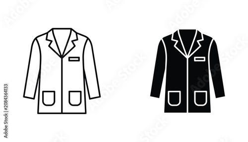 Tableau sur toile Lab coat vector icon isolated on white Black and white outline line art and soli