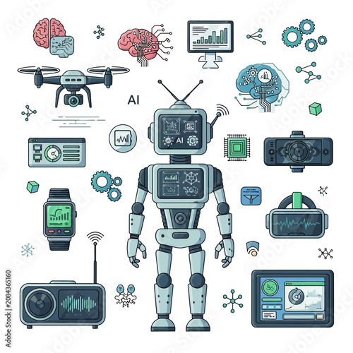 Cuadro en lienzo Robot with various technology devices.