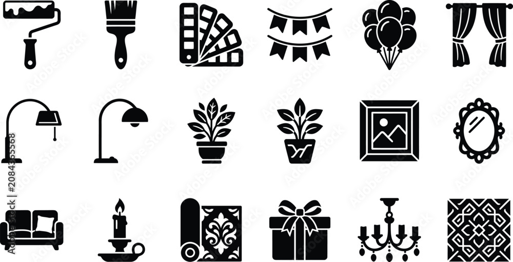 Fototapeta premium Flat pack of home decor icons set