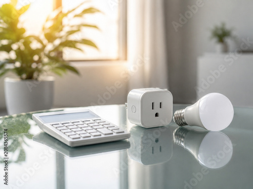 Smart Home Energy Saving Concept with Calculator and LED Bulb