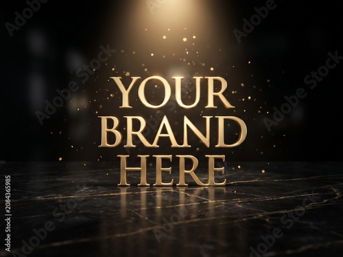 Golden brand placeholder, luxury marketing template, shiny text, advertising concept, business presentation