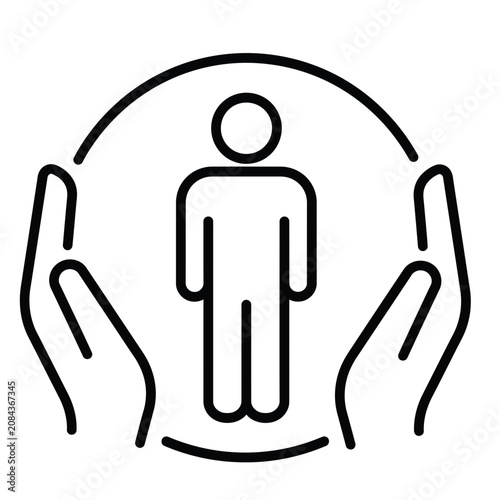A protective icon of hands shielding a human figure in a circle