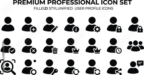 Professional user profile icons set with symbols
