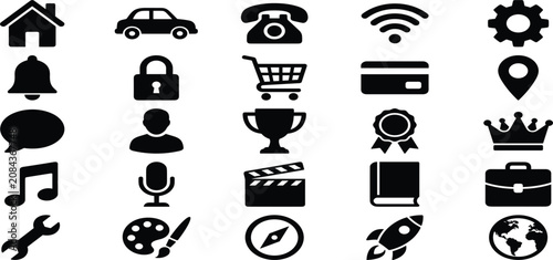 Bild auf Leinwand Multipurpose Web and User Interface Icon Set Featuring Home Shopping Cart Rocket