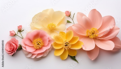 Pink And Yellow Soft Flowers On Isolated White Background