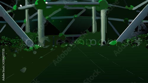 Photos Abstract geometric structure framework overgrown with greenery at night