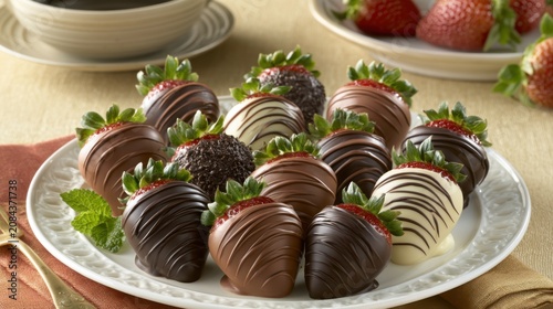Assortment of Chocolate Covered Strawberries on a Plate