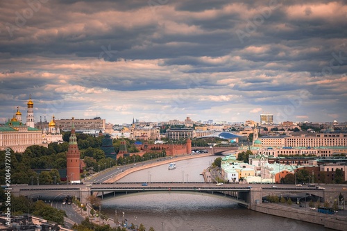 Photography Moscow Kremlin and Moskva River with Bolshoy Kamenny Bridge