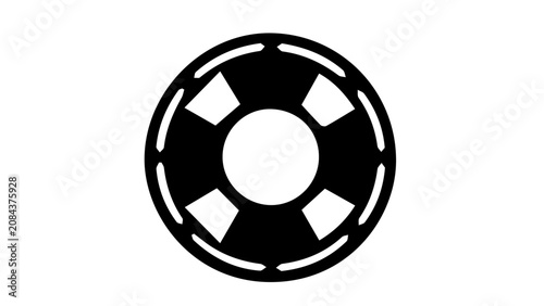 Minimalist lifebuoy icon on white background, black nautical life ring symbol, simple maritime safety sign for web design