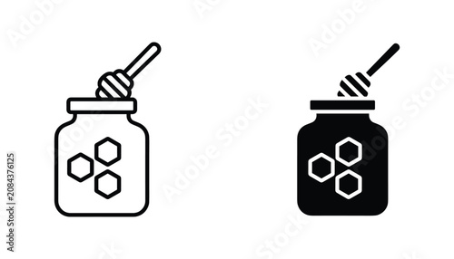 Foto Honey jar vector icon isolated on white Black and white outline line art and sol