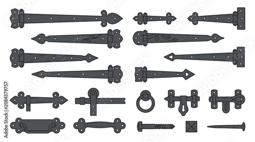 Photos Collection of Antique Black Iron Door Hinges and Hardware