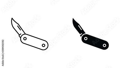 Quadro su tela Pocket knife vector icon isolated on white Black and white outline line art and