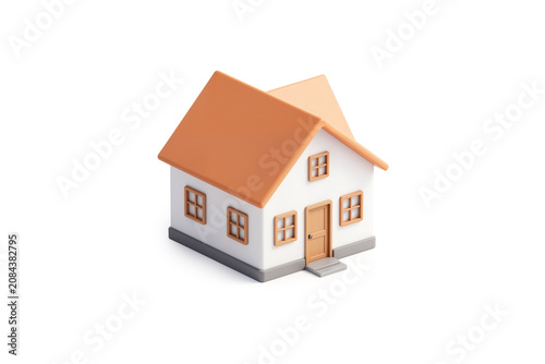 Cute Minimalist House Model with Orange Roof and Wooden Door