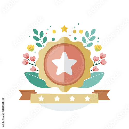 Badge with Star and Floral Elements