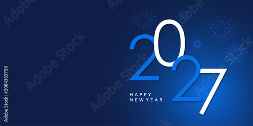 Canvas Print Happy New Year 2027 Modern Elegant Dark Blue Banner Background with Fireworks an