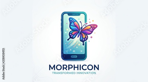 A smartphone with a butterfly emerging from its screen, symbolizing transformation