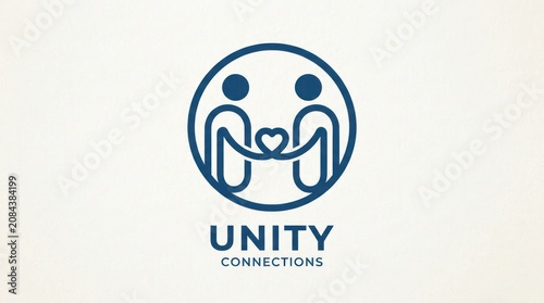 A simple blue logo on a white background featuring two people with a heart