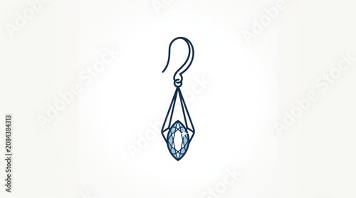 A blue earring with a teardrop-shaped clear gemstone hangs from a hook