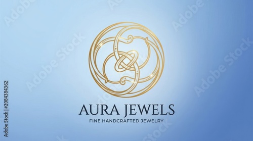 A logo features a gold design within overlapping circles on a blue background with text below