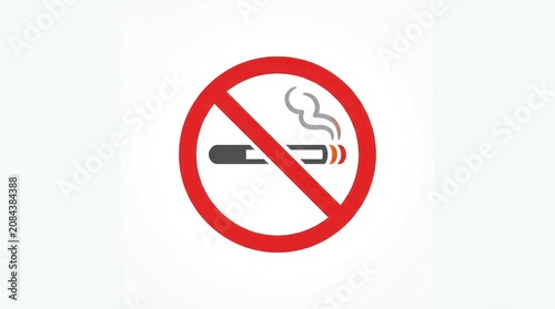 A circular red prohibition sign with a smoking cigarette inside