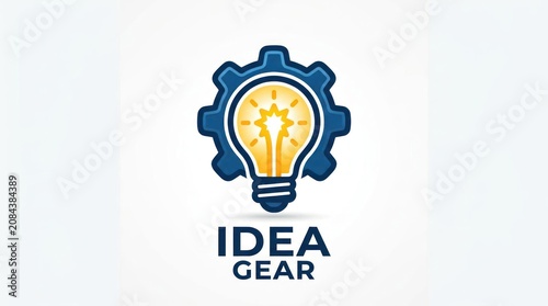 A lightbulb with a gear background and text below