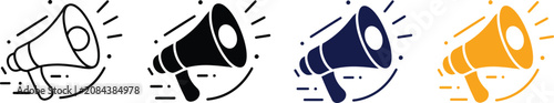 Megaphone Announcement and Advertising Icon Set in Outline and Solid Color Styles