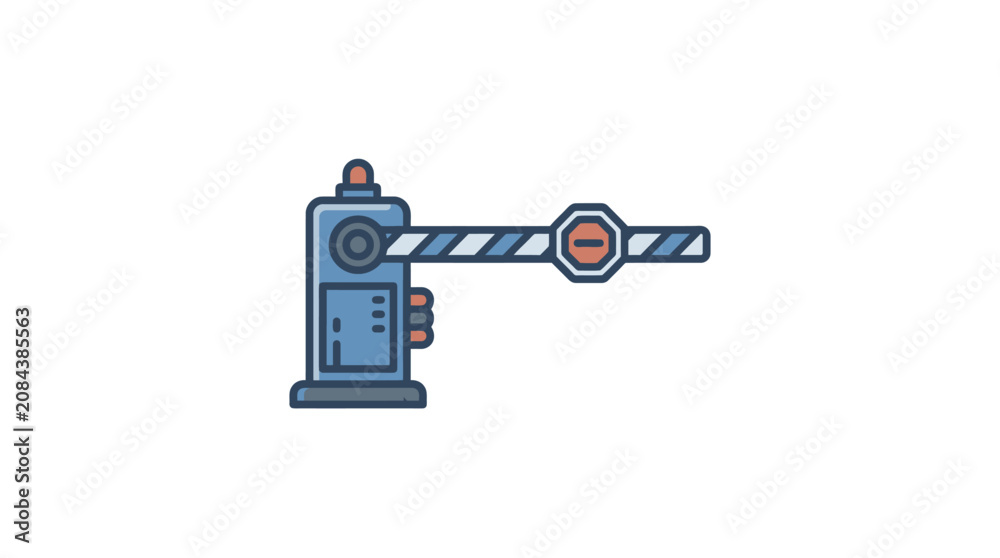Fototapeta premium A 2026-06-30 reference illustration of a lowered blue railroad gate with red lights