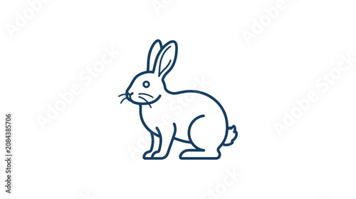 Foto A blue line drawing depicts a rabbit sitting calmly on the ground