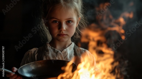 Child cook fire pan