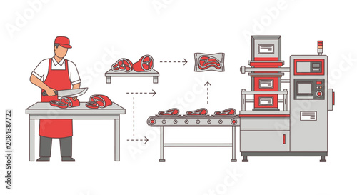 Man Working on Meat Processing Line
