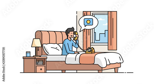 Man Talking on Phone in Bed