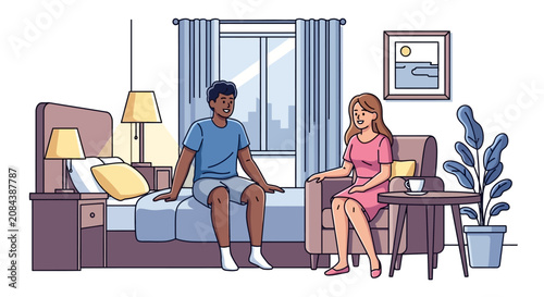 Man and Woman Sitting on Furniture