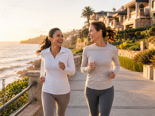 Couple Jogging On Luxury Coastal Path