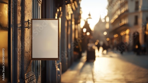 Blank sign on urban facade