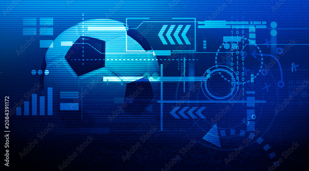 Obraz premium Digital technology in football and soccer team manager tactics analysis, online sport betting concept