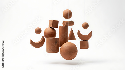 Floating brown geometric shapes in air