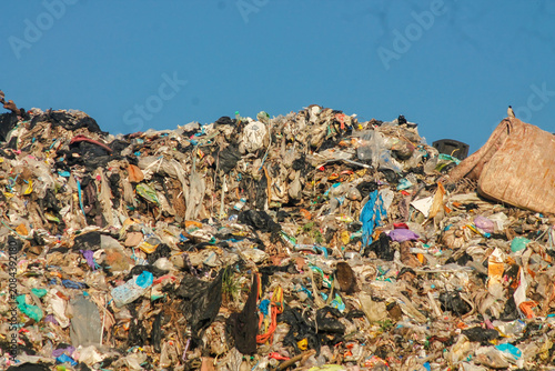 Pollution concept. Garbage pile in trash dump or landfil	