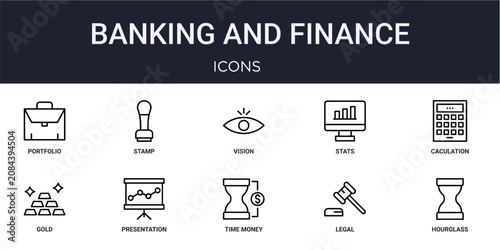 Schilderij op canvas Set of 10 linear Banking and Finance icons for interface projects, presentations and web graphics