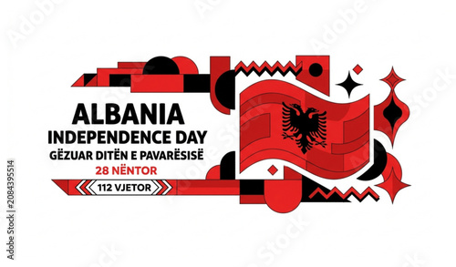 Foto Albania Independence Day vector banner with albanian flag and abstract geometric shapes
